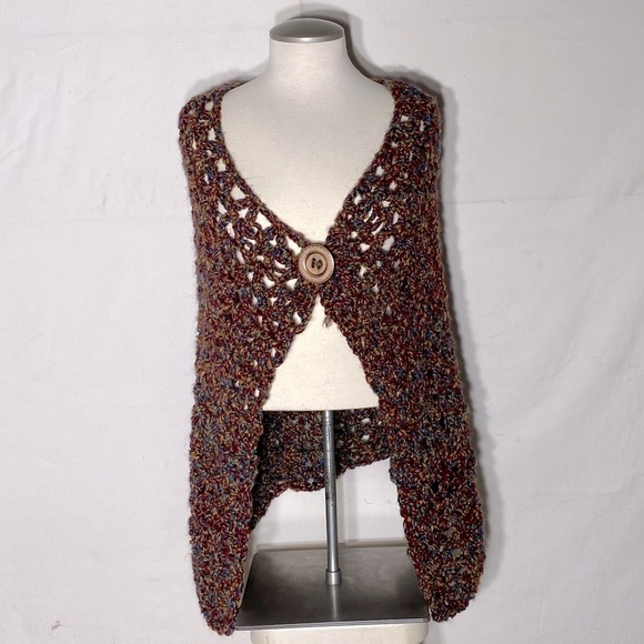 5/$25 Handmade Multicolour Yarn Open Knit Cape Style Poncho - Picture 2 of 11